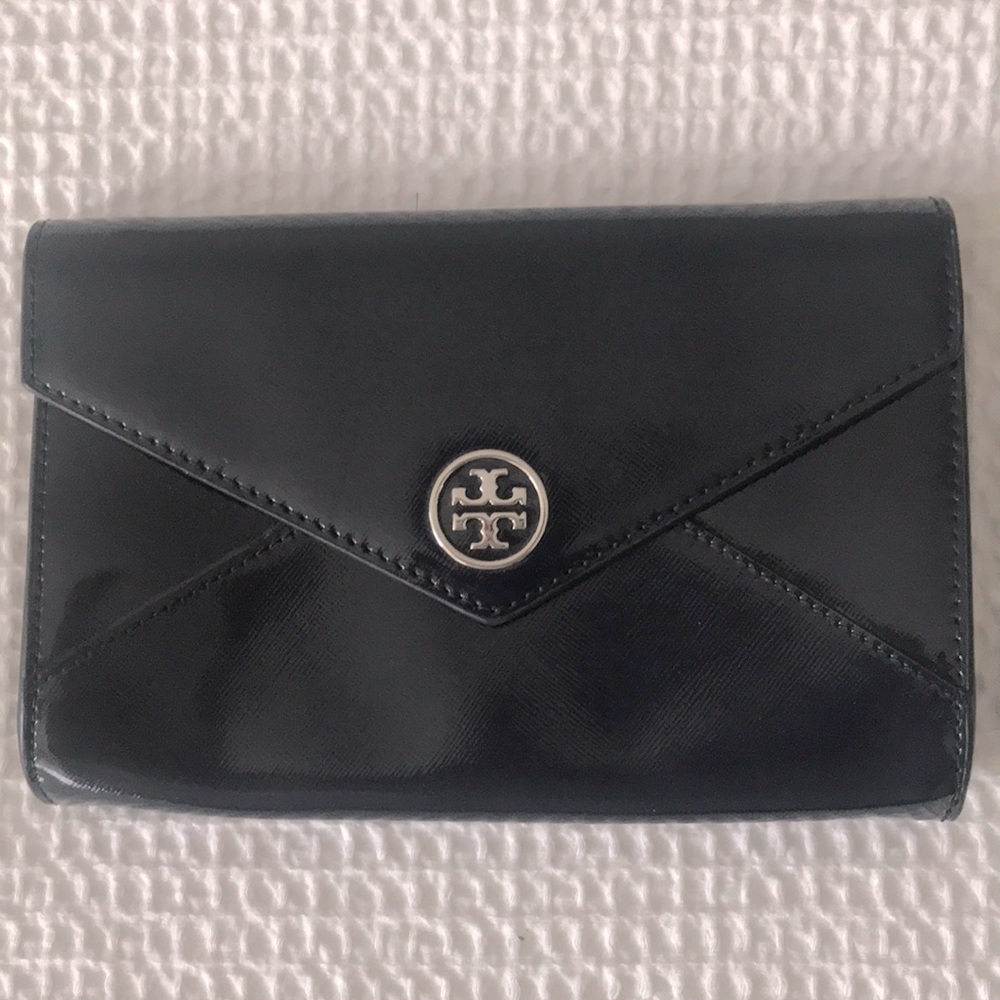 Tory Burch navy leather clutch bag